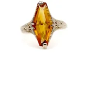 1.50 Carat Art Deco Lozenge Shape Citrine Engagement Ring