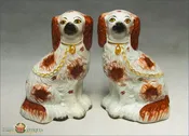 A Pair of Antique English Victorian Staffordshire Red and White Spaniels, c1860