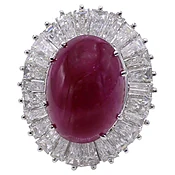 1960s Cabochon Ruby Baguette Diamond Ballerina Ring