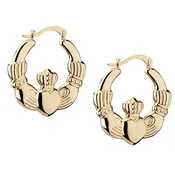 14k Yellow Gold Claddagh Hoop Earrings