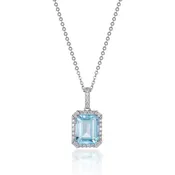 14K Blue Topaz and Diamond Halo Pendant