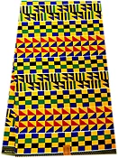African Kente Print Fabric - Yellow, Green, White, Blue
