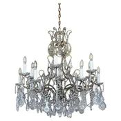 10-Light French Louis XV Style Crystal Beaded Chandelier, circa 1930s