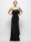Black Velvet Maxi Dress with Strapless Satin Cuff & Long Bow at Back
