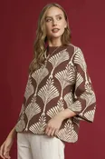 Abstract Print Pullover Sweater by Umgee in Brown