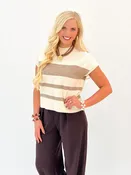 Doe & Rae Crew Neck Striped Sweater Top