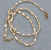 14K Gold & Keshi Rice Pearls 15” Choker Necklace /b