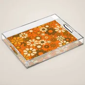 70s Retro Floral Pattern Groovy Garden Flowers in Orange and Brown Acrylic Tray