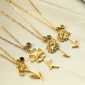 Birth Flower & Birthstone Necklace  – Assorted Designs