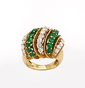 American 18kt Gold, Emerald &amp;amp; Diamond Ring