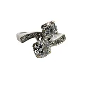 Art Deco 14K white gold, European cut diamond 'moi et toi' ring