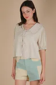 Eyelet Trim Detail Puff Sleeve Blouse