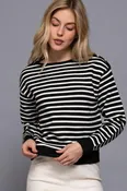 Buttoned Shoulder Stripe Sweater