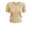 *Alex Mill Elle Pointelle Cotton & Hemp Knit Short Sleeve Round Neck Button-Up Cardigan Top, Size S