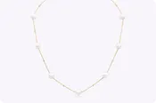 0.11 Carat Diamond & Akoya Japanese Pearl Necklace in Yellow Gold