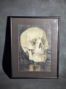 Lot 001 - Vintage Oil Painting on Canvas, Human Skull Study Against a Dark Background, Unsigned, in Modern Frame, 11-1/8" W x 14-1/8" H