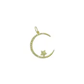 14K Gold Diamond Crescent Moon and Star Charm