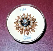 Vintage "Jewels by Emmons" 1.25" Rhinestone & Faux Pearl Pin Brooch #1124 & Case