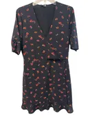 1. State Size 10 Black & Red Polyester V Neck Short Sleeve Faux Wrap Dress