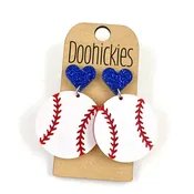 Baseball with Heart Dangle Earrings