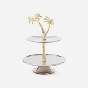 2-Tier Plate Stand with Gold  Palm Tree