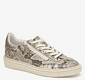 Ashley Side-Zip Lace-Up - Pewter Metallic Snake-Embossed Leather