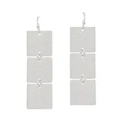 3 Square Silver Satin Textured Metal 1.5" Earring