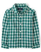 Baby And Toddler Boys Plaid Textured Poplin Button Up Shirt - Green
