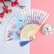 Vintage Silk Folding Hand Fan Chinese Japanese Bamboo Fans Craft Gifts Women Dance Performance Props Home Decoration Ornaments