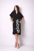 Black Embroidered Cotton Linen Dress