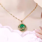 14K Gold Necklace Emerald Pendants