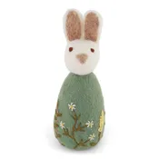 Large Felted Wool Bunny with Flower Embroidery, Green