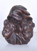 Antique Spanish Hand Carved Wooden Fragment with Three Angel Heads and Wings