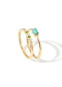 14K Gold Plated 925 Sterling Silver Blue Mohave Turquoise Chrome Diopside & White Topaz Rings Dainty Stackable Rings Set of 2