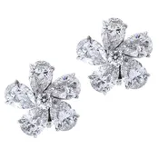 Ten Carat Pear Shape Diamond Flower Earrings