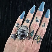 GEMSTONE Oval Copper in Chalcedony Ring: Size 7