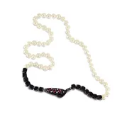 BLACKENED BEADS, PINK TOURMALINE, WHITE PEARL NECKLACE