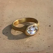 22K GOLD RING WITH OVAL DIAMOND ROSE CUT