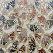 Beige Coral Grey Butterfly Cut Velvet Upholstery Fabric