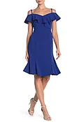 Cold Shoulder Ruffle Trim Crepe Dress