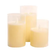Battery-Operated Glass Hurricane LED Candles with Flickering Flame - Set of 3