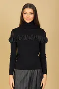 100% Merino Wool Turtle Sweater with Appliqué