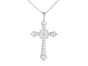 18K White Gold Diamond Cross Necklace