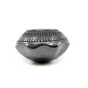 Black on Black Pot with Feather Design