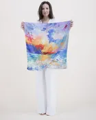 Abstract Seascape Satin Feel Double Sided Small Square Scarf - MULTICOLOR (Pack of 6)