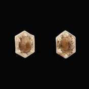 14k Yellow Gold Small Hexagon Studs with Oval Champagne Quartz