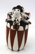 Cochiti Vangie Suina Small Handmade and Hand Painted Drum Figurine with Four Children