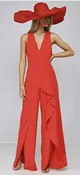 Alice + Olivia Jumpsuit Women 12 Red Excellent Ruffle Wide Leg V-Neck Evening