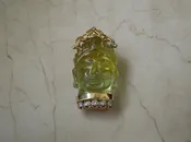 14KT Gold Carved Lemon Aquamarine Orientalist Head Amulet Pendant