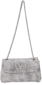 Rhinestone-1/2 Flap Handbag with Chain Link Strap